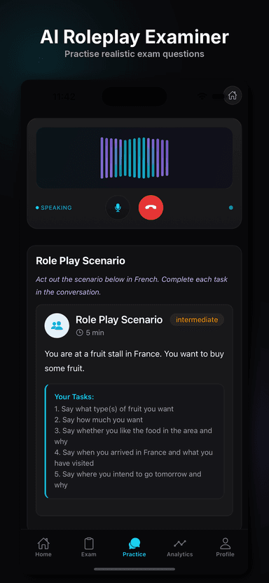 Role play practice with AI examiner
