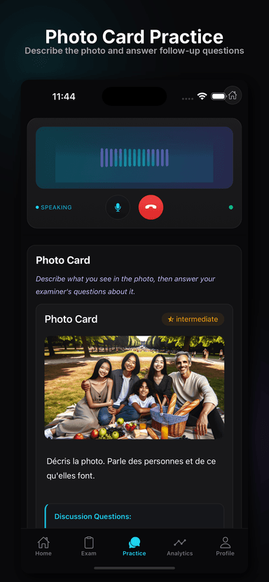 Photo card practice with discussion questions